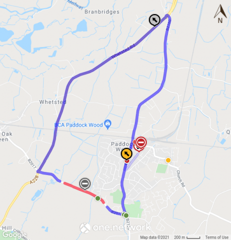 Map showing road closure